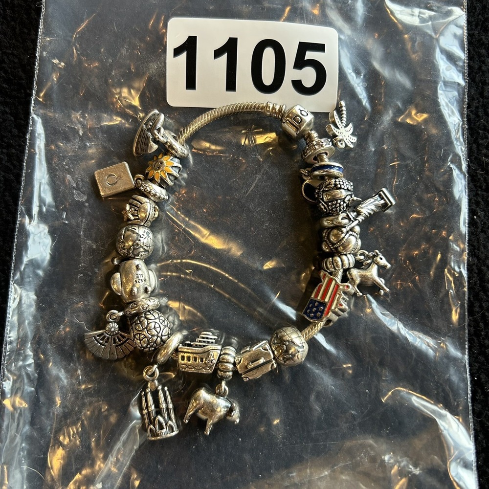 Pandora 20 Charm 925 Sterling Travel Theme USA Ship Airplane 8Hanging 8"Bracelet - Picture 9 of 9